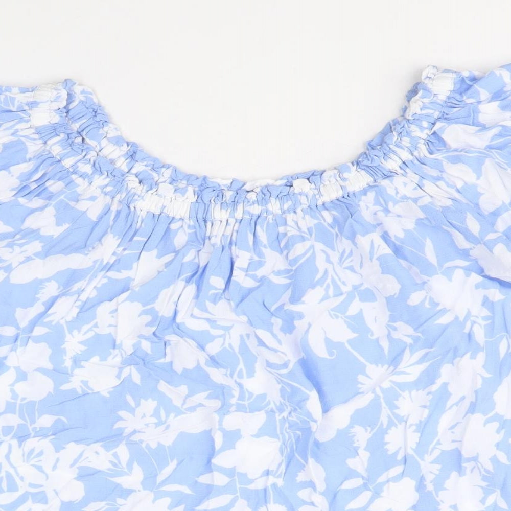 F&F Womens Blue Floral Viscose Basic Blouse Size 12 Off the Shoulder
