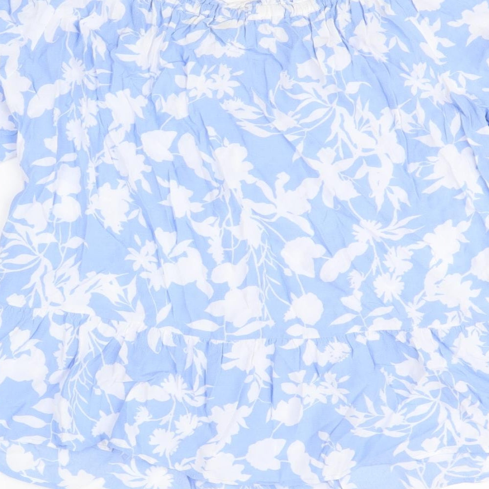 F&F Womens Blue Floral Viscose Basic Blouse Size 12 Off the Shoulder