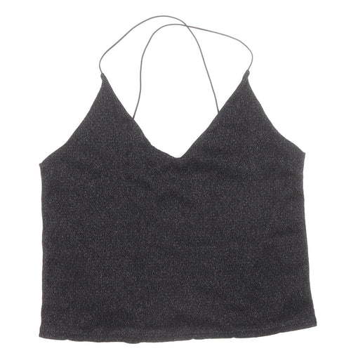 Sparkle & Fade Womens Black Polyester Camisole Blouse Size M V-Neck - Cross Strap Detail