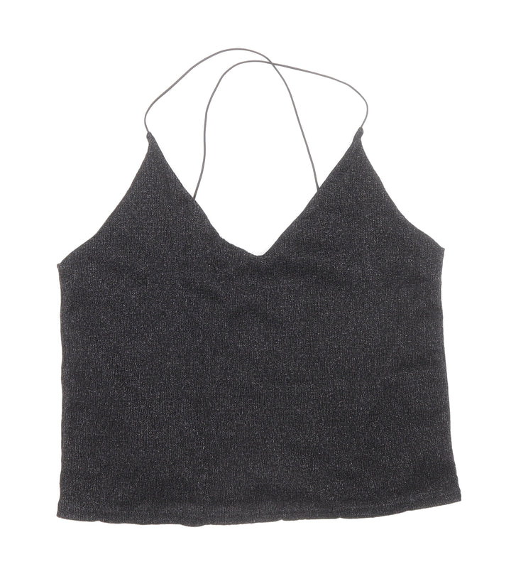 Sparkle & Fade Womens Black Polyester Camisole Blouse Size M V-Neck - Cross Strap Detail