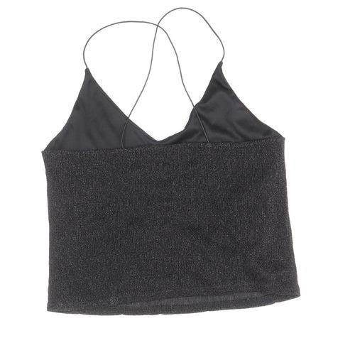Sparkle & Fade Womens Black Polyester Camisole Blouse Size M V-Neck - Cross Strap Detail