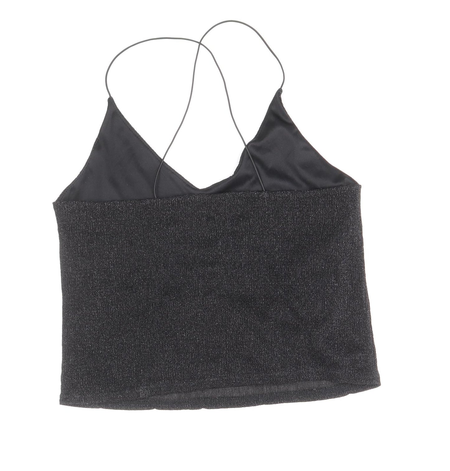 Sparkle & Fade Womens Black Polyester Camisole Blouse Size M V-Neck - Cross Strap Detail