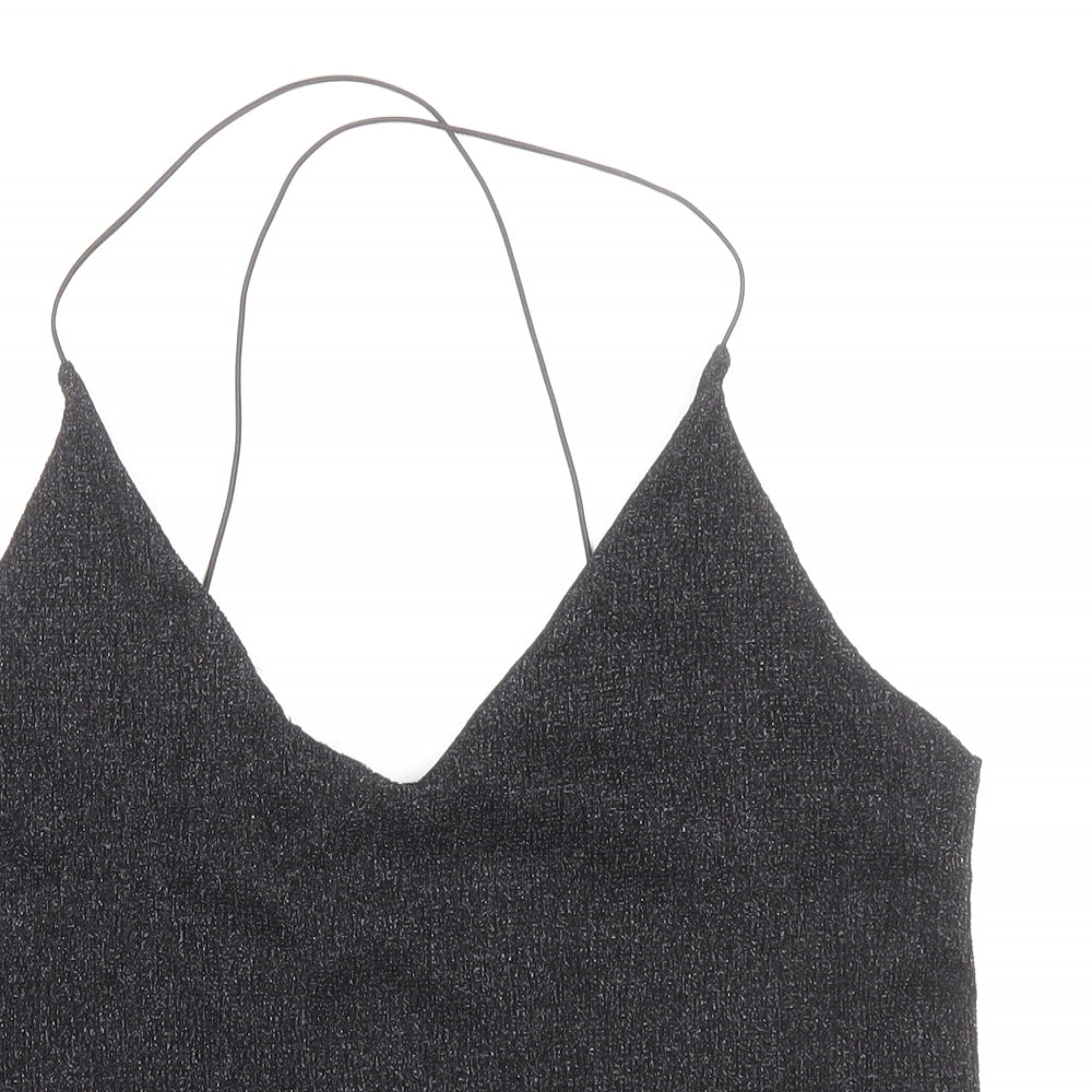 Sparkle & Fade Womens Black Polyester Camisole Blouse Size M V-Neck - Cross Strap Detail