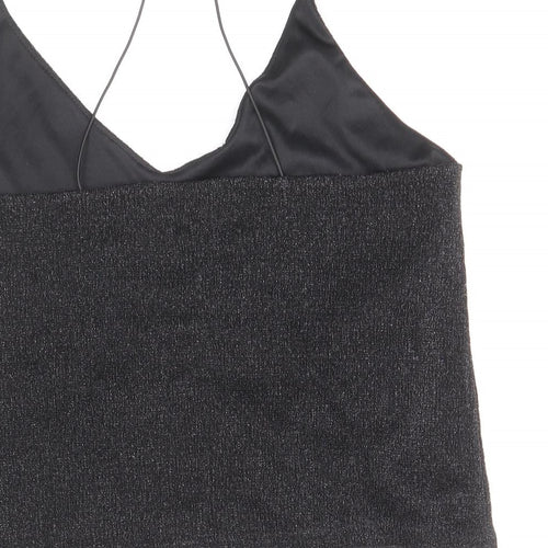 Sparkle & Fade Womens Black Polyester Camisole Blouse Size M V-Neck - Cross Strap Detail