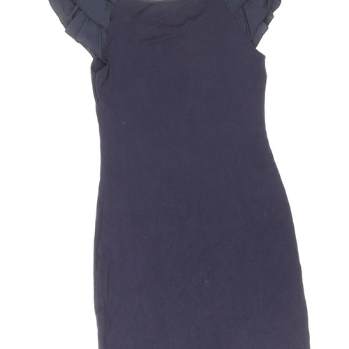 Purple Womens Black Viscose Bodycon Size M Scoop Neck Pullover