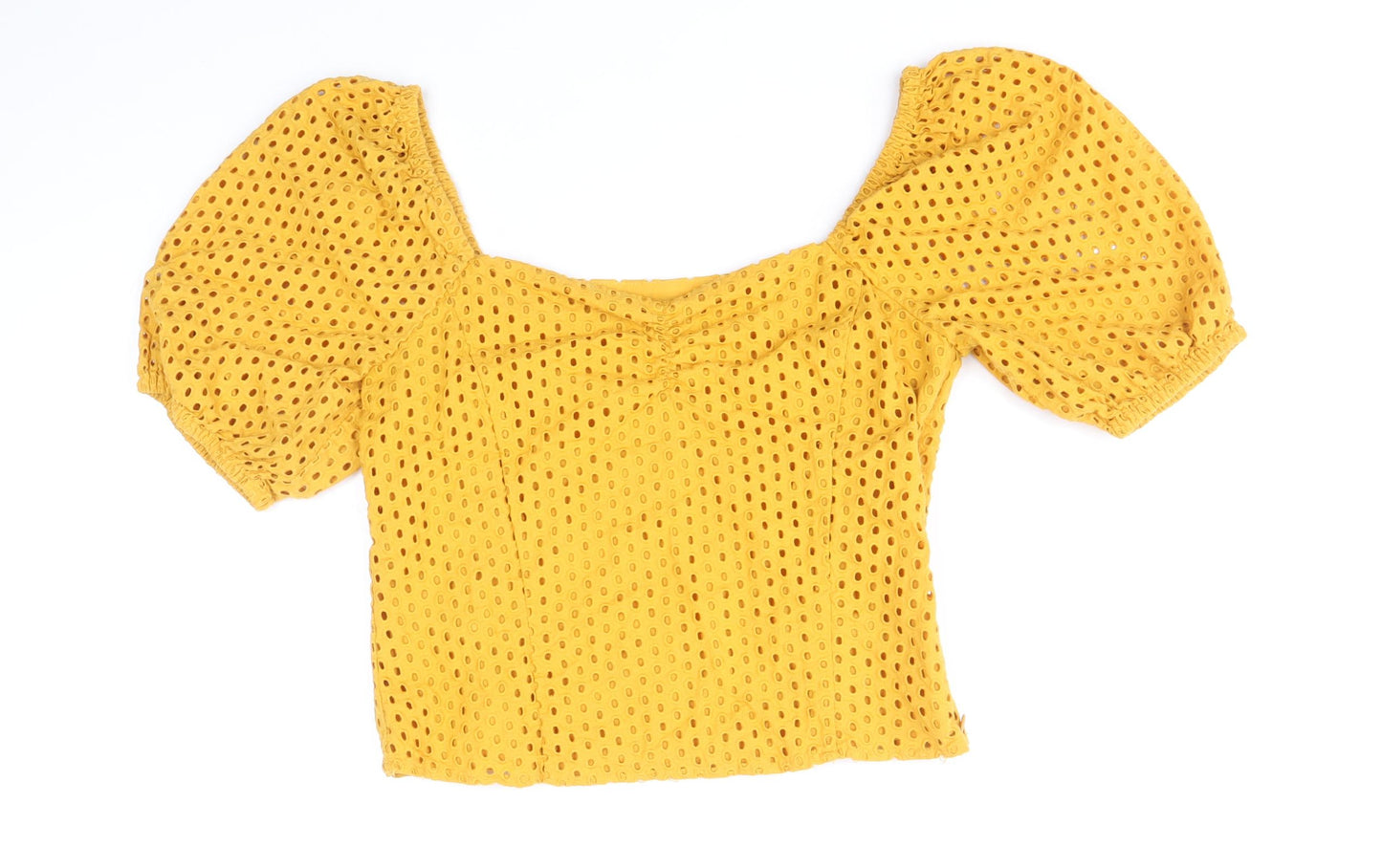 H&M Womens Yellow Cotton Basic Blouse Size 12 Sweetheart
