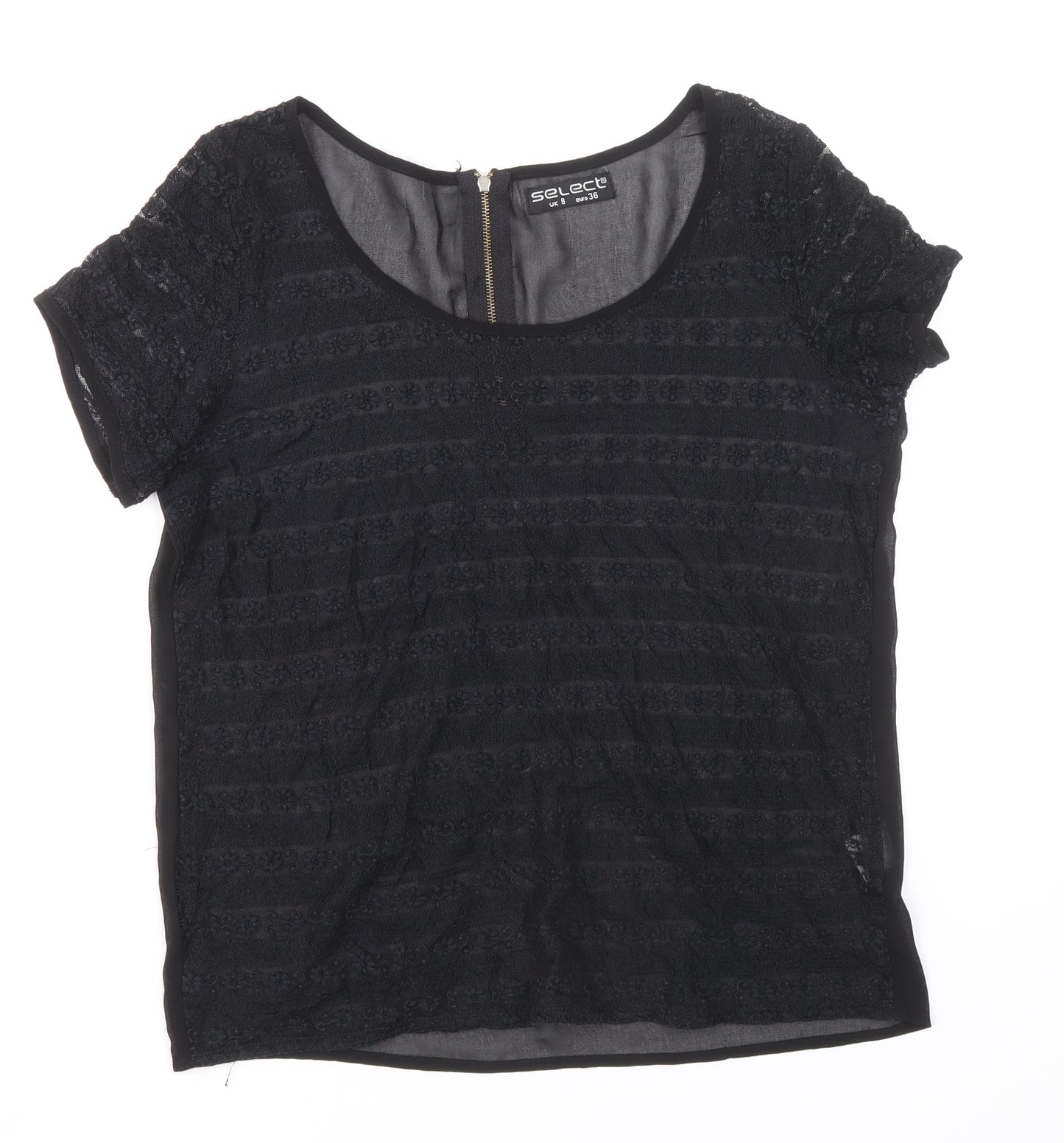 Select Womens Black Floral Polyester Basic Blouse Size 10 Scoop Neck