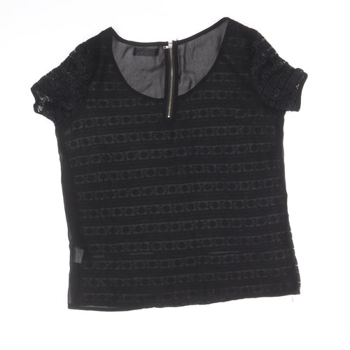 Select Womens Black Floral Polyester Basic Blouse Size 10 Scoop Neck