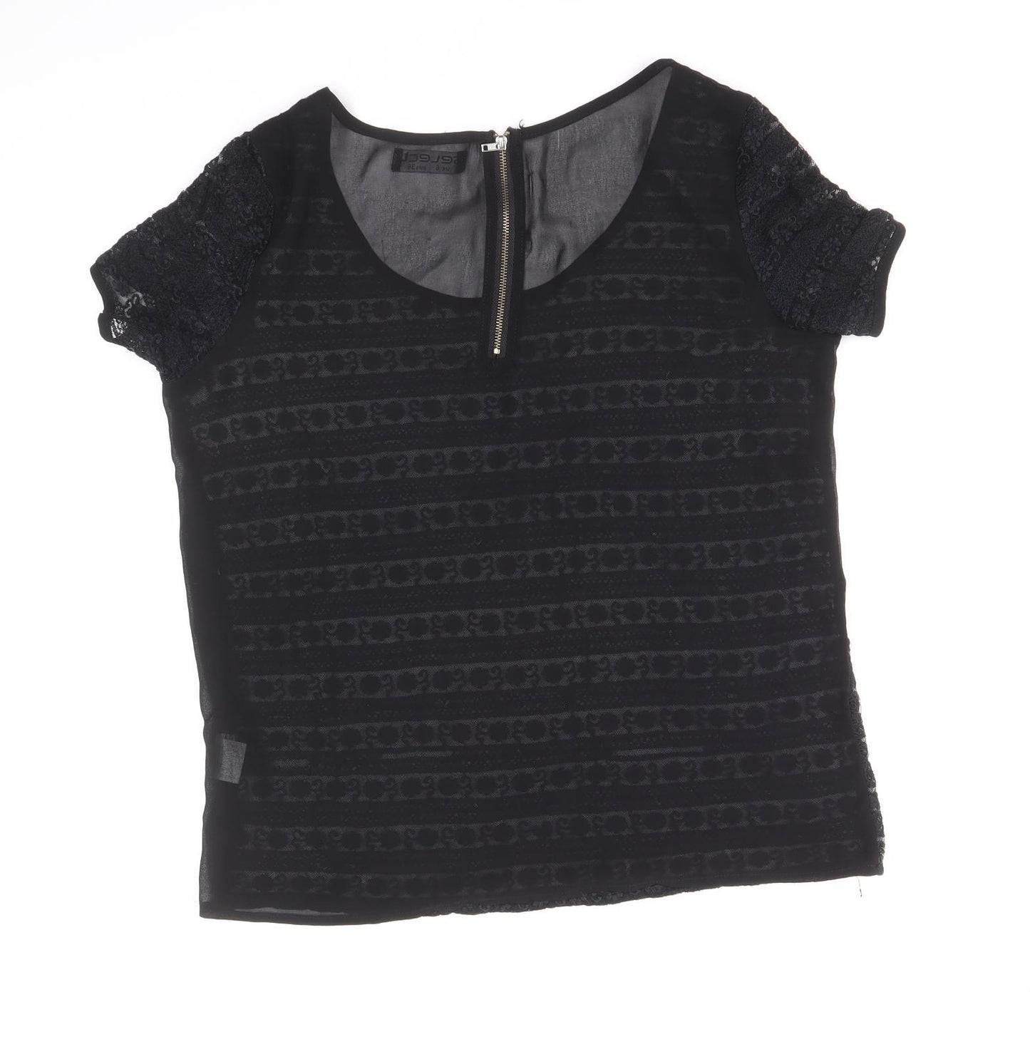 Select Womens Black Floral Polyester Basic Blouse Size 10 Scoop Neck