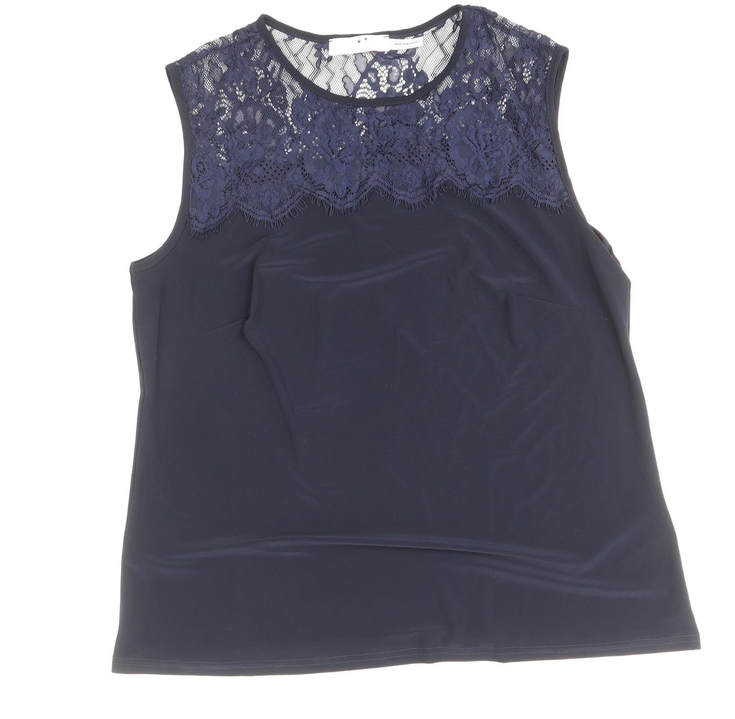 Julipa Womens Blue Floral Polyamide Basic Tank Size 16 Round Neck