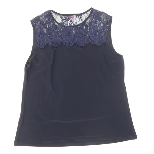 Julipa Womens Blue Floral Polyamide Basic Tank Size 16 Round Neck