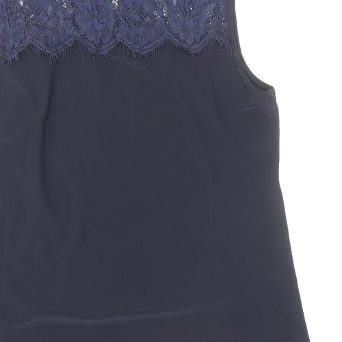 Julipa Womens Blue Floral Polyamide Basic Tank Size 16 Round Neck