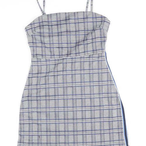 Primark Womens Blue Geometric Polyester Mini Size 8 Square Neck Pullover