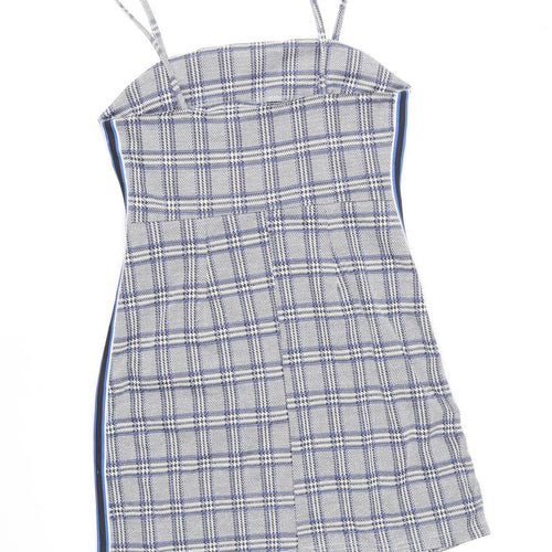 Primark Womens Blue Geometric Polyester Mini Size 8 Square Neck Pullover