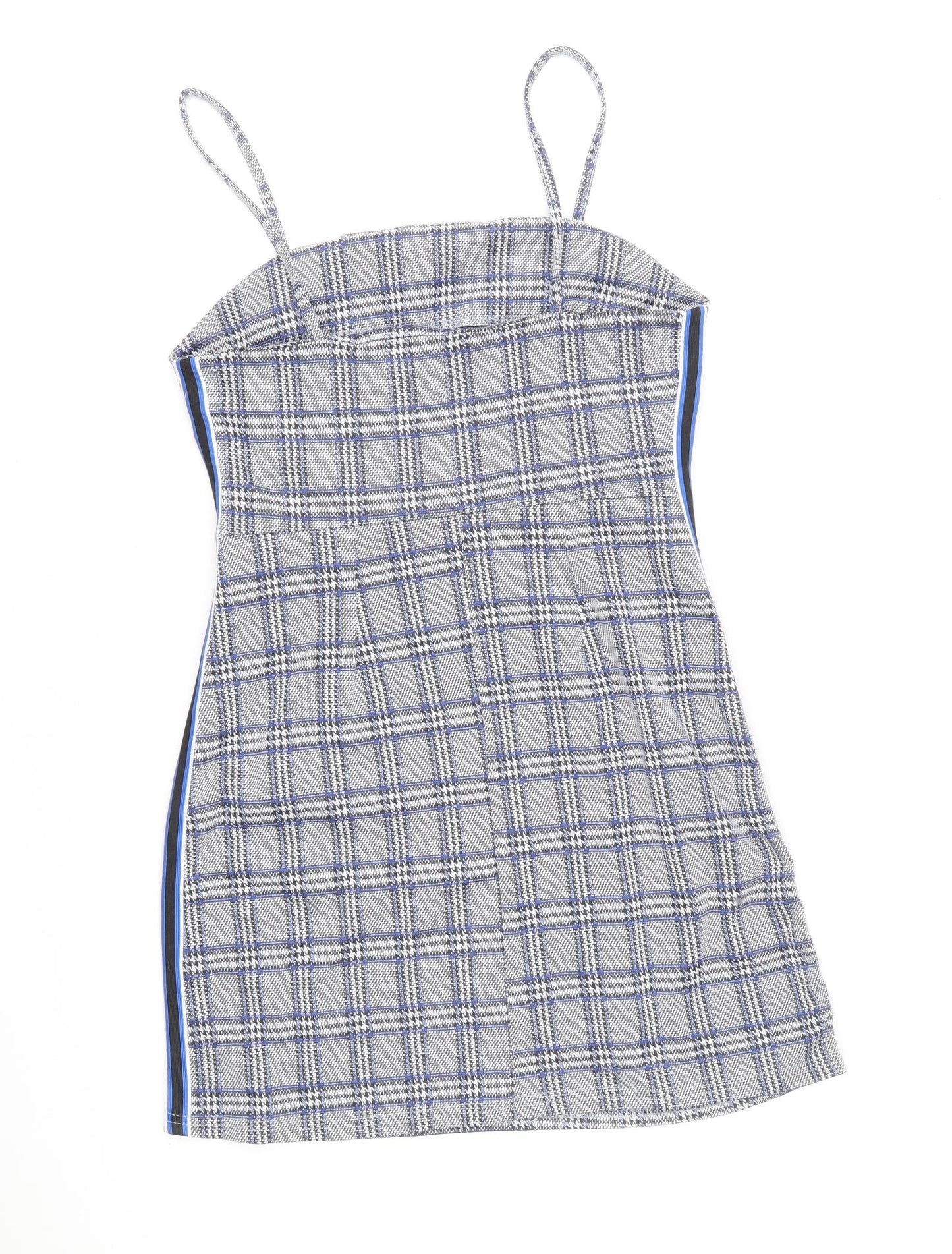 Primark Womens Blue Geometric Polyester Mini Size 8 Square Neck Pullover