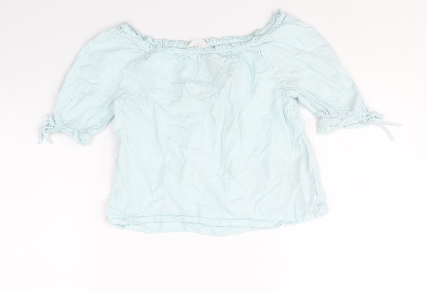 H&M Girls Blue 100% Cotton Basic T-Shirt Size 10-11 Years Boat Neck Pullover