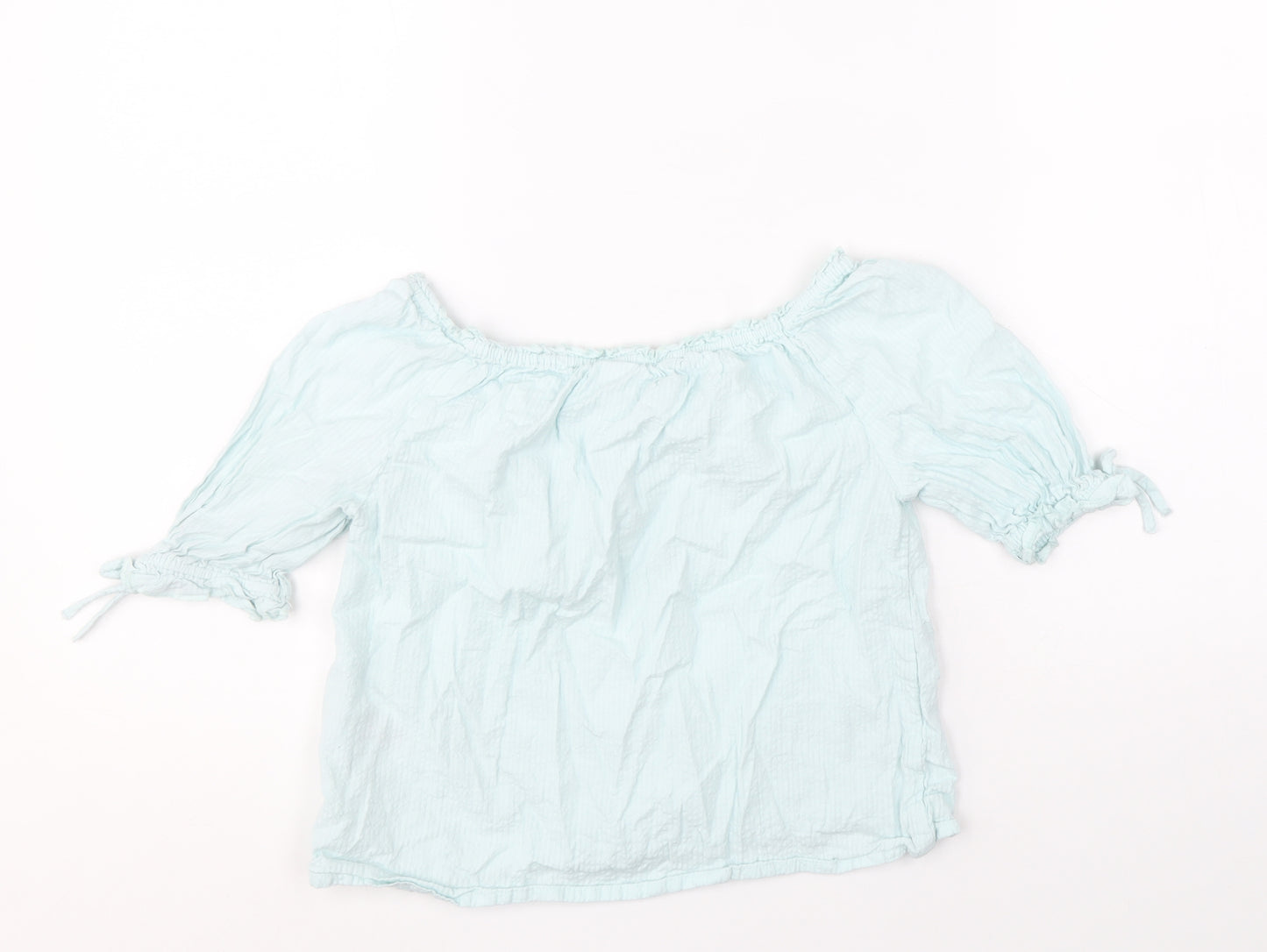 H&M Girls Blue 100% Cotton Basic T-Shirt Size 10-11 Years Boat Neck Pullover
