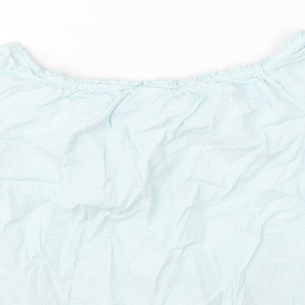 H&M Girls Blue 100% Cotton Basic T-Shirt Size 10-11 Years Boat Neck Pullover