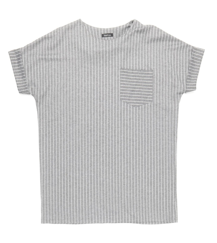 Boohoo Womens Grey Striped Polyester Shirt Dress Size 12 Round Neck Pullover