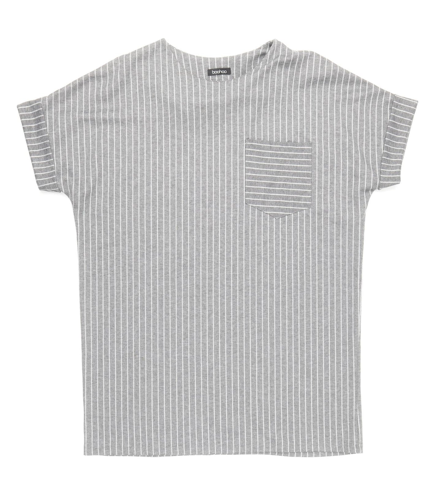 Boohoo Womens Grey Striped Polyester Shirt Dress Size 12 Round Neck Pullover