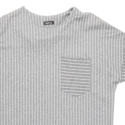 Boohoo Womens Grey Striped Polyester Shirt Dress Size 12 Round Neck Pullover