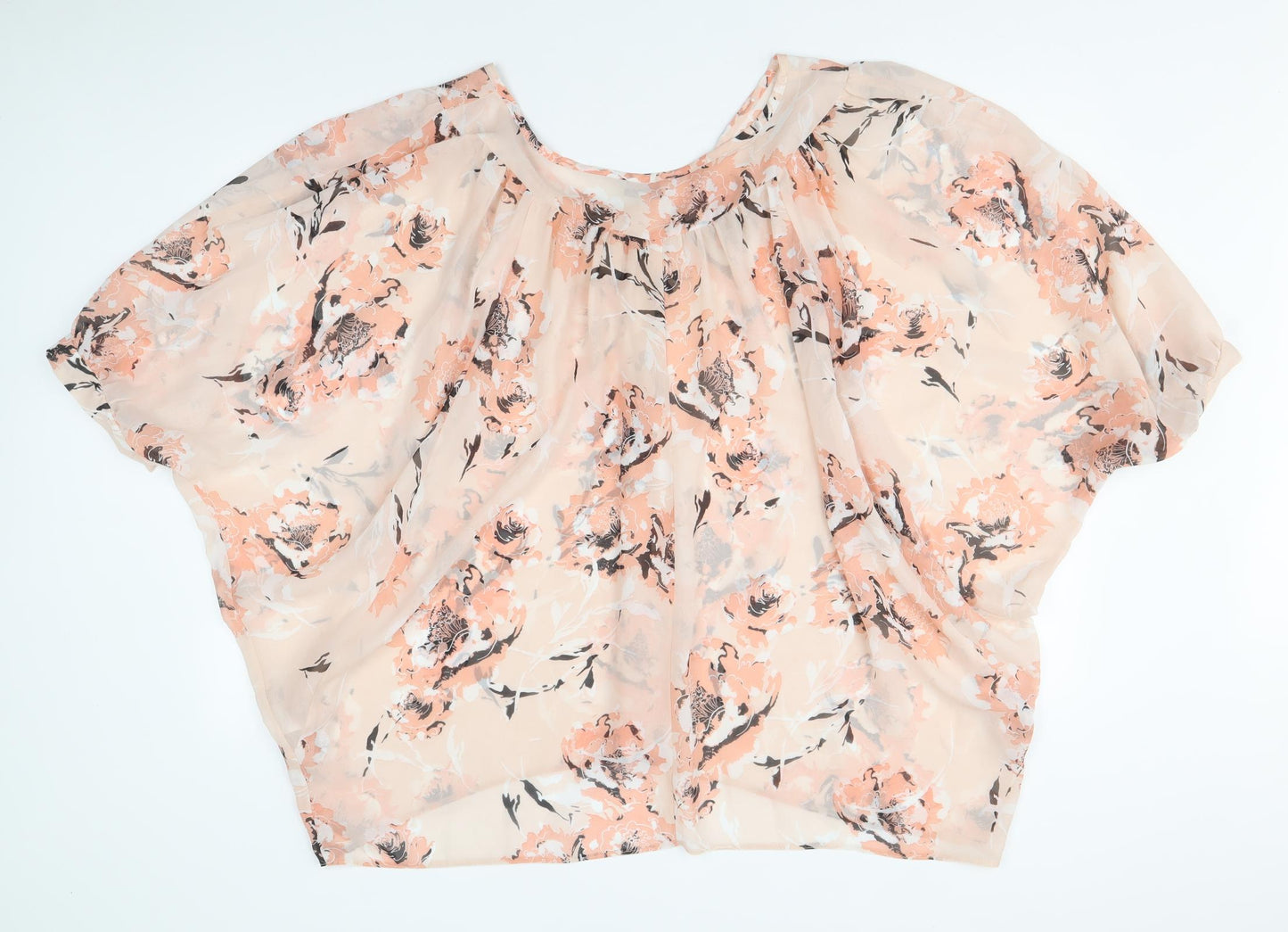 Peacocks Womens Pink Floral Polyester Basic Blouse Size 20 Round Neck