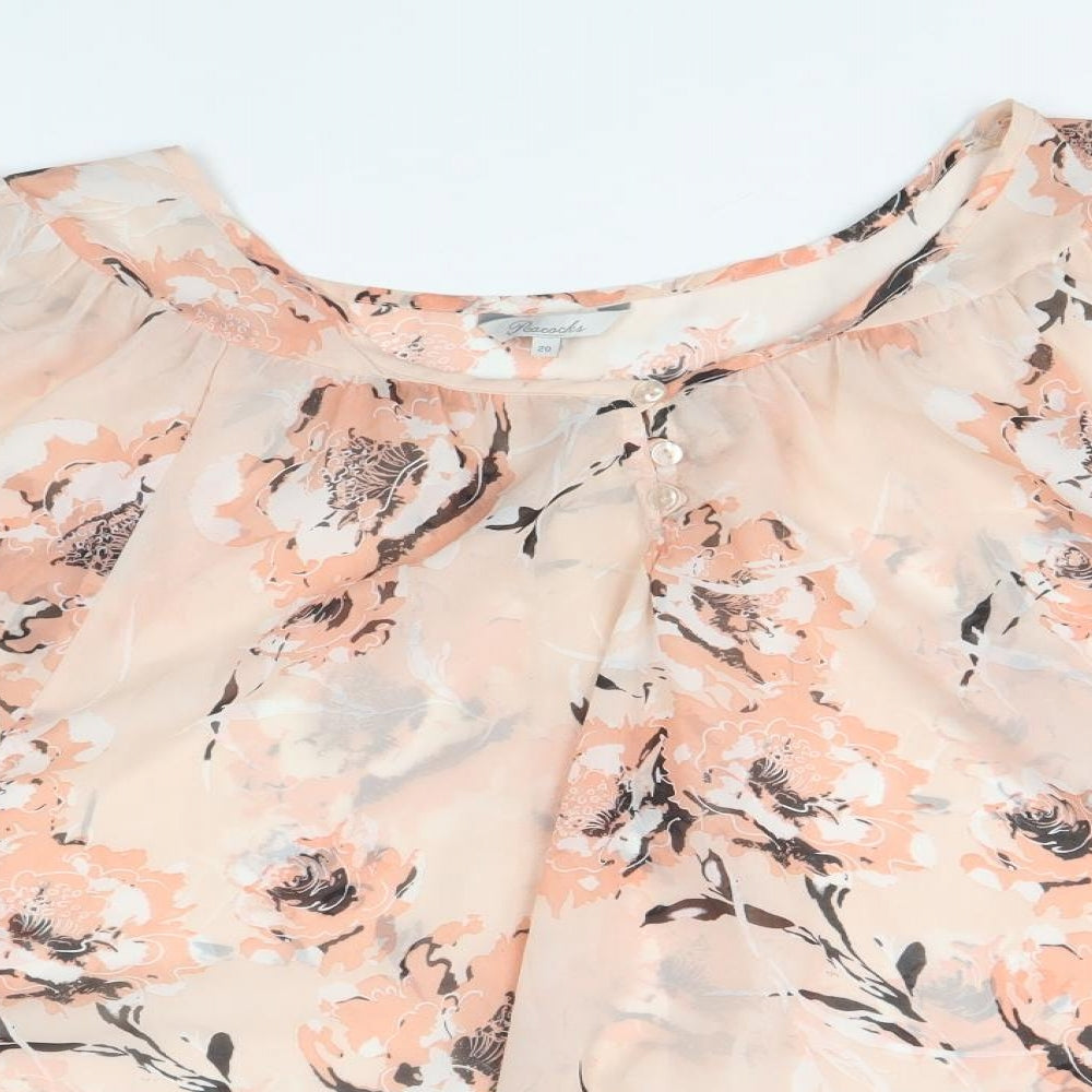 Peacocks Womens Pink Floral Polyester Basic Blouse Size 20 Round Neck