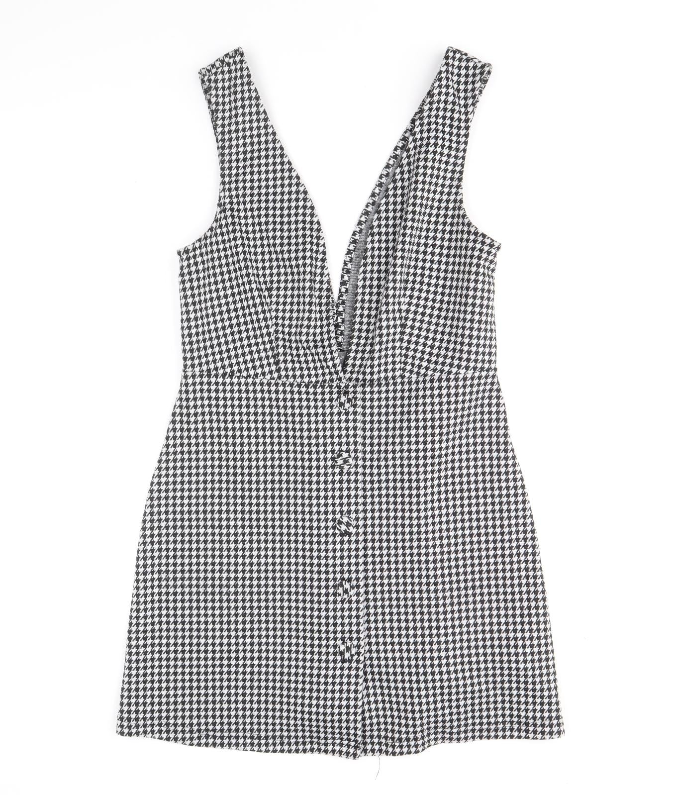 Primark Womens Black Geometric Polyester Shift Size 12 V-Neck Button