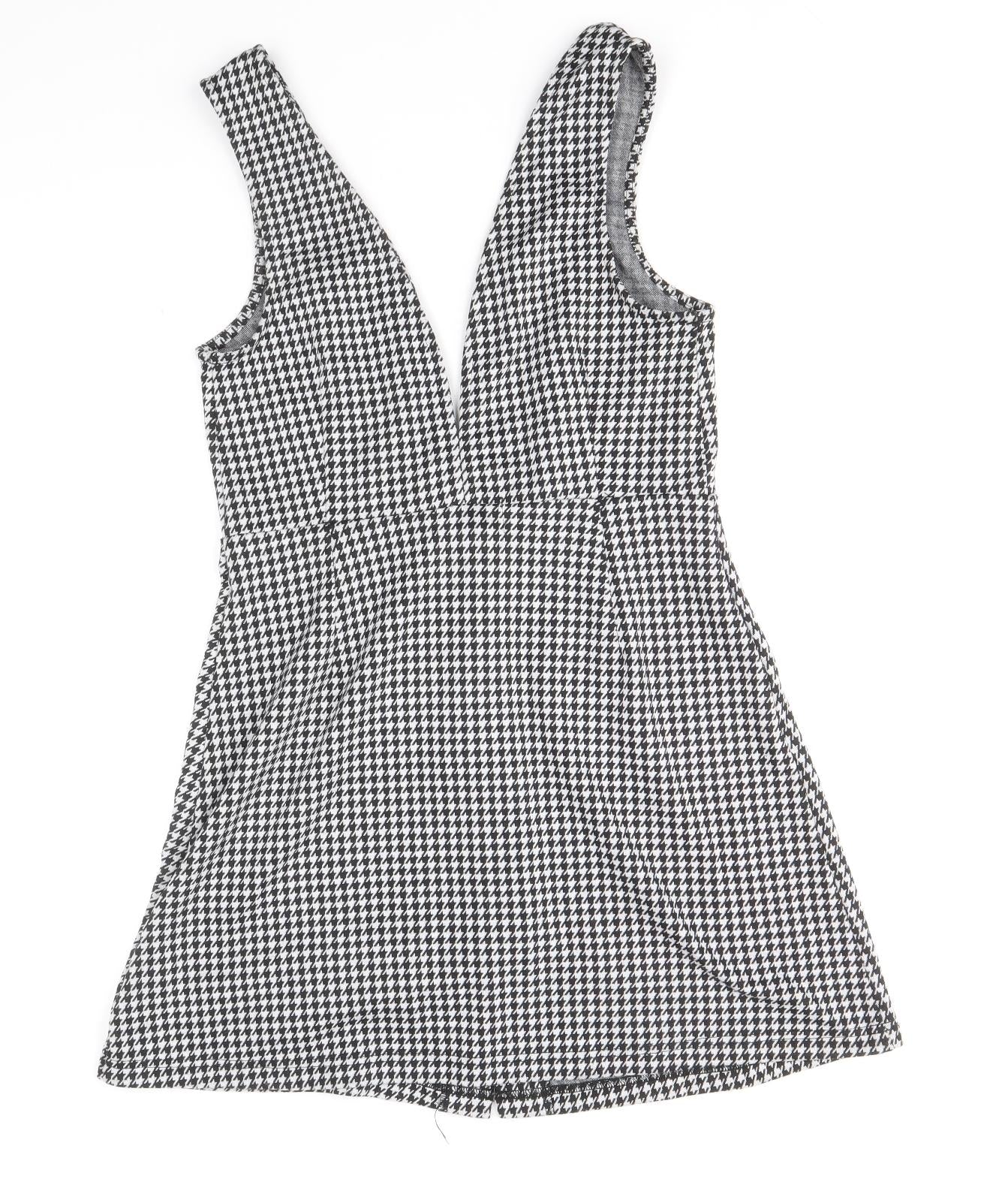 Primark Womens Black Geometric Polyester Shift Size 12 V-Neck Button