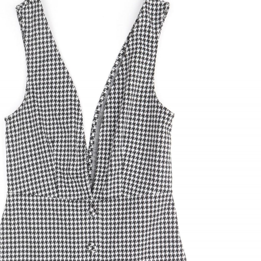 Primark Womens Black Geometric Polyester Shift Size 12 V-Neck Button