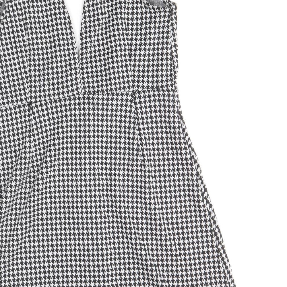 Primark Womens Black Geometric Polyester Shift Size 12 V-Neck Button