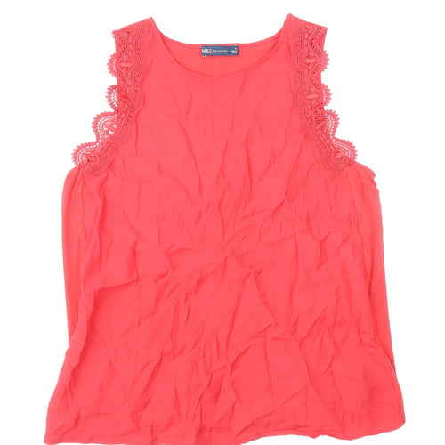 Marks and Spencer Womens Red Viscose Basic Tank Size 14 Round Neck - Lace Detail