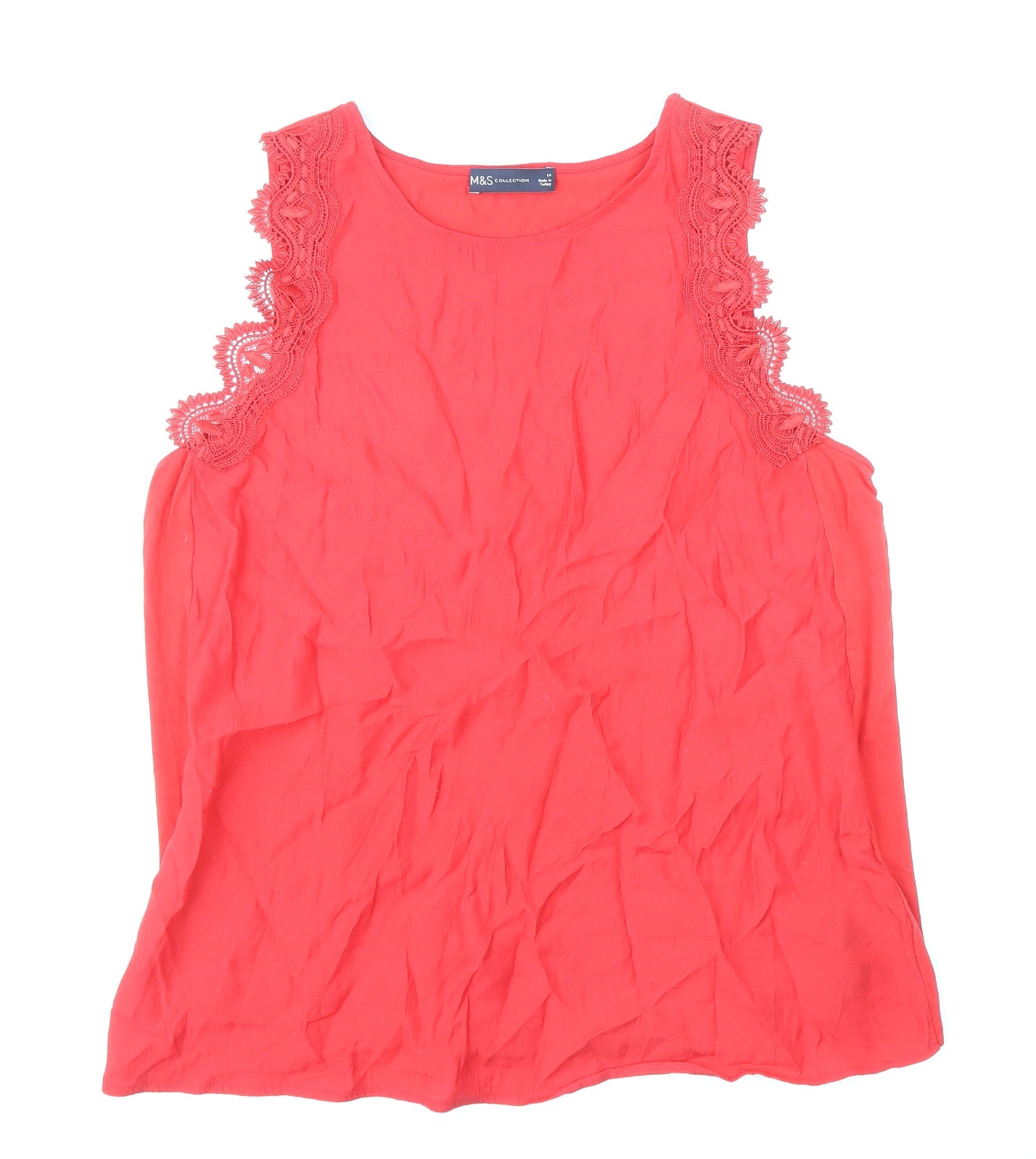 Marks and Spencer Womens Red Viscose Basic Tank Size 14 Round Neck - Lace Detail