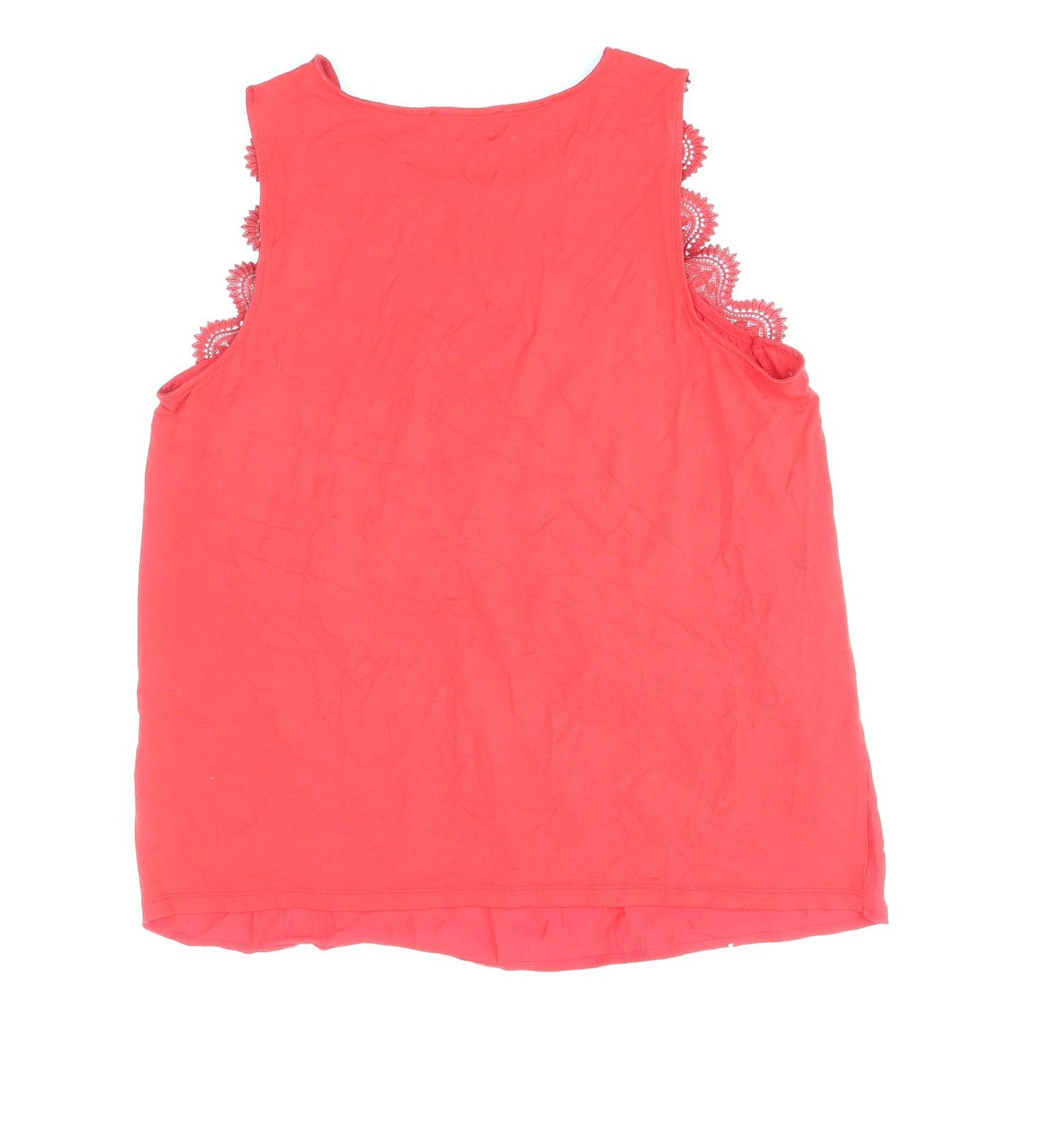 Marks and Spencer Womens Red Viscose Basic Tank Size 14 Round Neck - Lace Detail