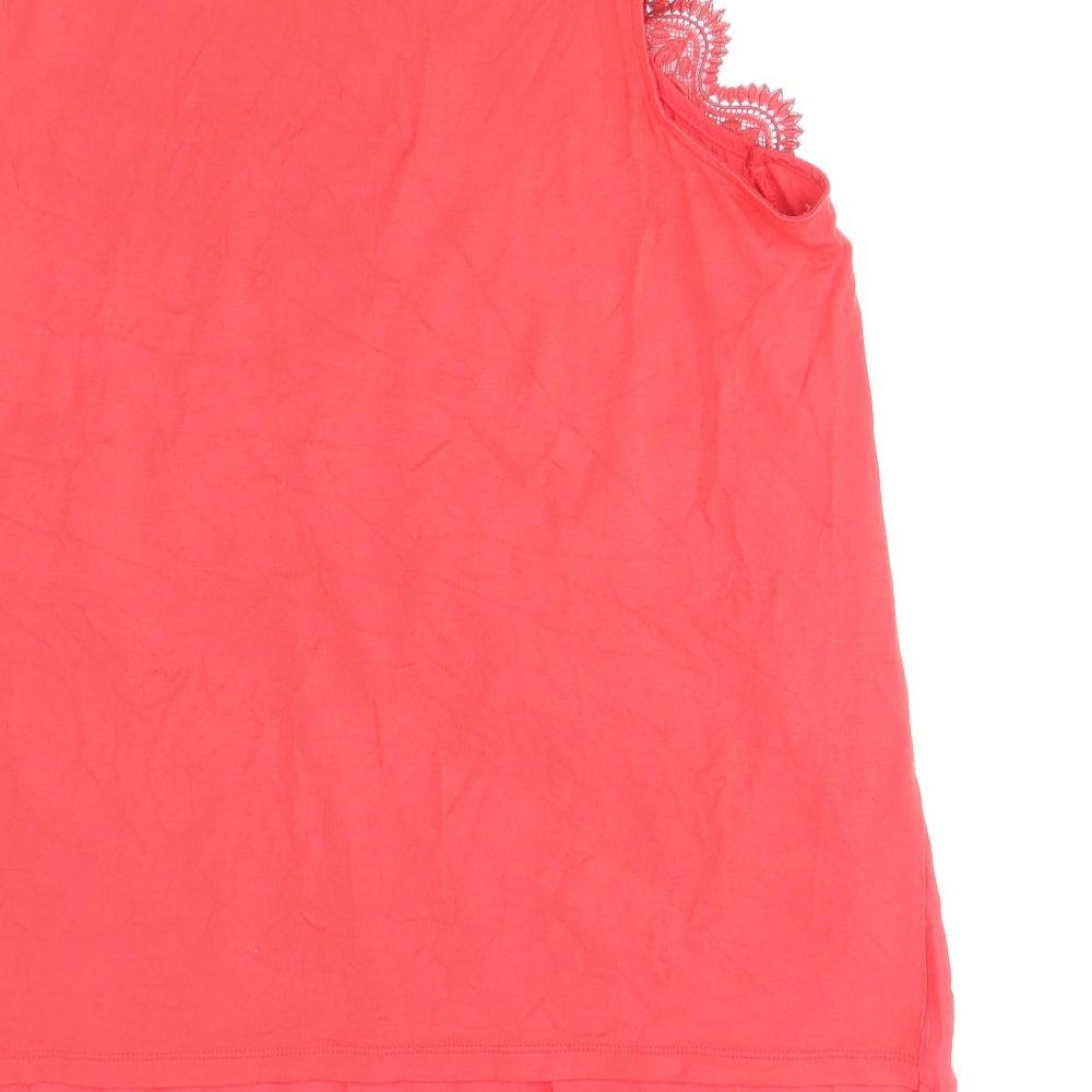 Marks and Spencer Womens Red Viscose Basic Tank Size 14 Round Neck - Lace Detail