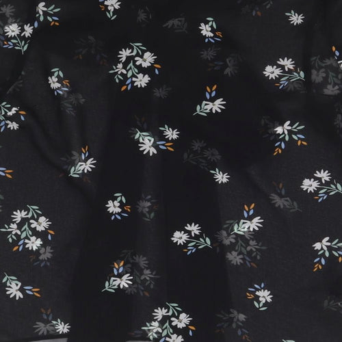 Marks and Spencer Womens Black Floral Polyester Basic Button-Up Size 6 V-Neck