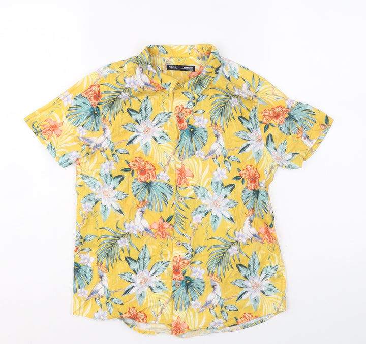 NEXT Boys Yellow Geometric 100% Cotton Basic Button-Up Size 10 Years Collared Button