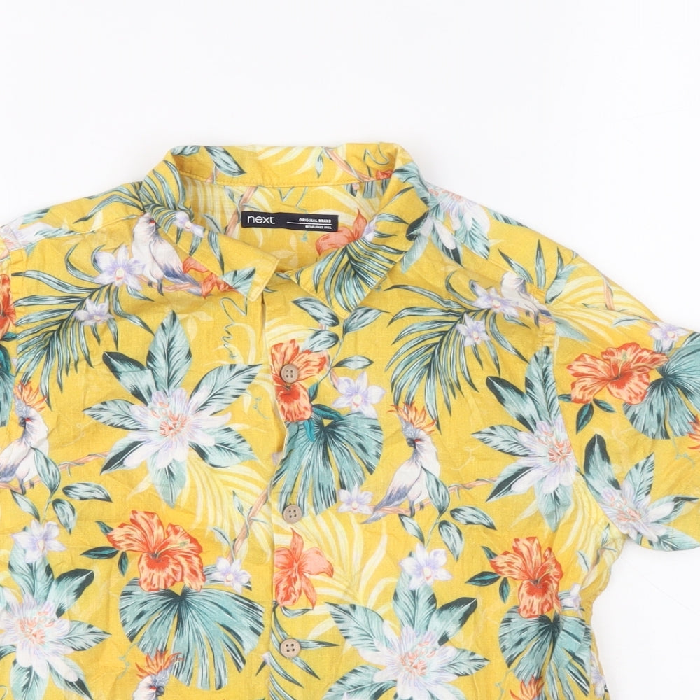 NEXT Boys Yellow Geometric 100% Cotton Basic Button-Up Size 10 Years Collared Button