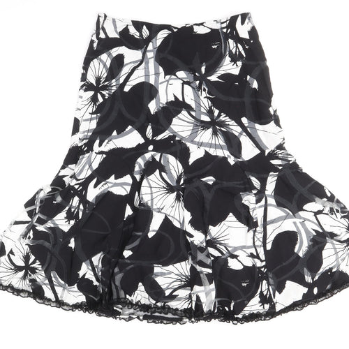 Preworn Womens Black Geometric Viscose A-Line Skirt Size 10 Zip