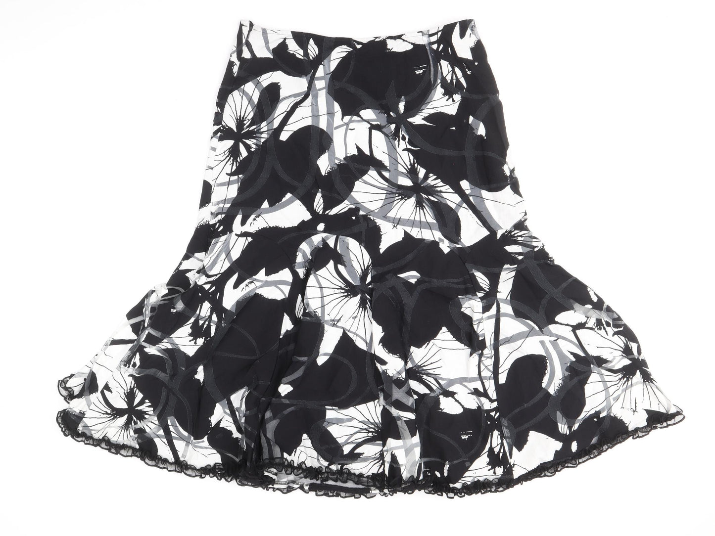 Preworn Womens Black Geometric Viscose A-Line Skirt Size 10 Zip