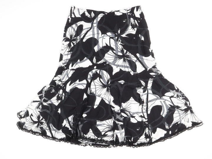 Preworn Womens Black Geometric Viscose A-Line Skirt Size 10 Zip