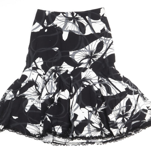 Preworn Womens Black Geometric Viscose A-Line Skirt Size 10 Zip