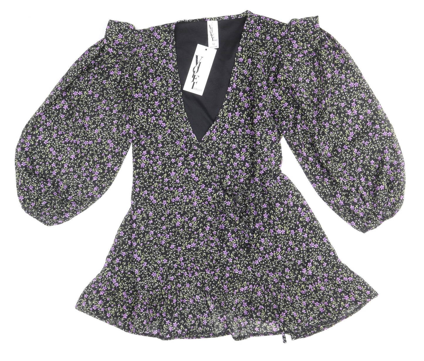 Violet Womens Multicoloured Floral Polyester A-Line Size 12 V-Neck Tie