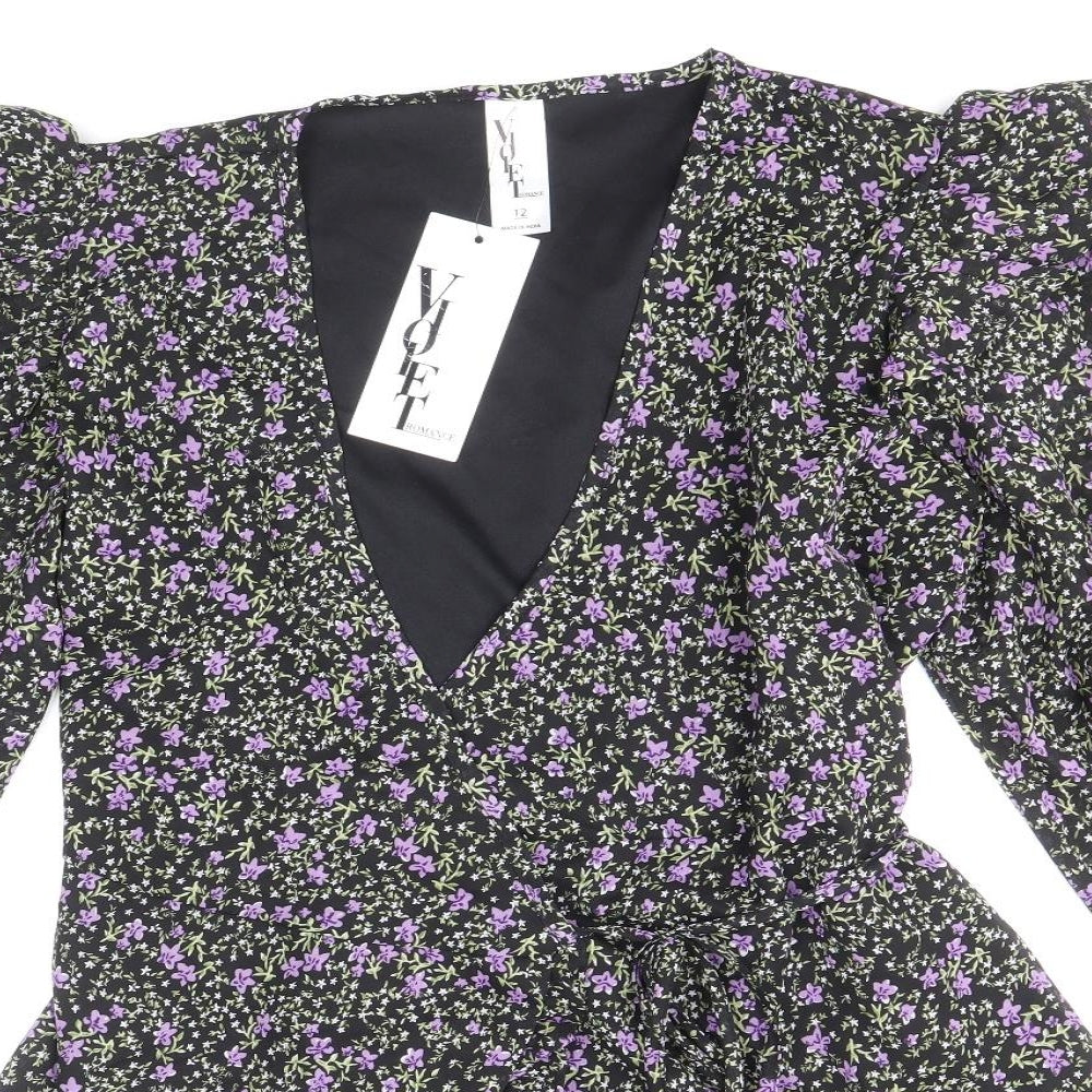 Violet Womens Multicoloured Floral Polyester A-Line Size 12 V-Neck Tie