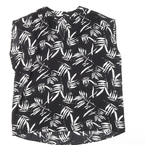 TU Womens Black Geometric Polyester Basic Blouse Size 10 V-Neck