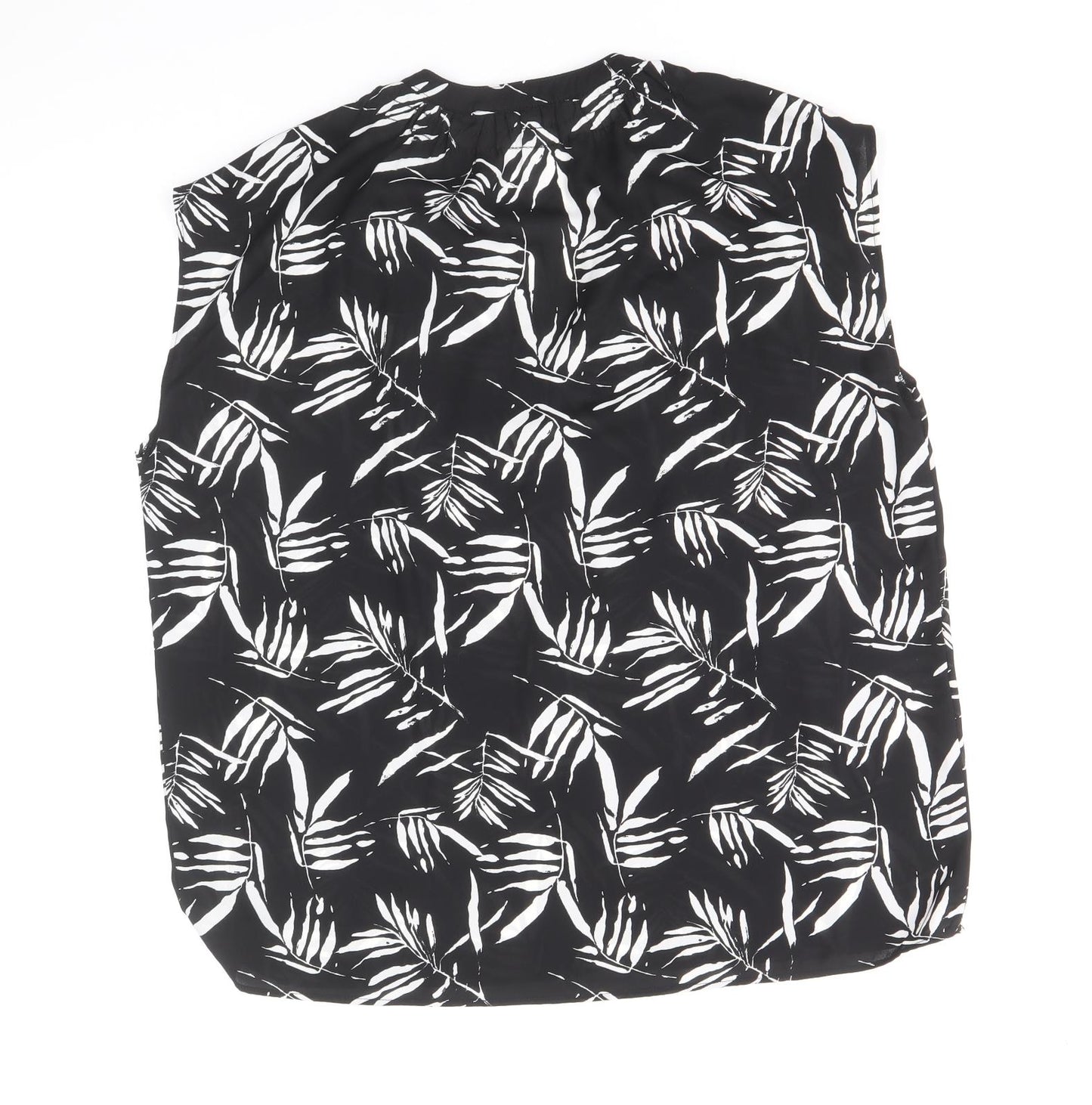 TU Womens Black Geometric Polyester Basic Blouse Size 10 V-Neck