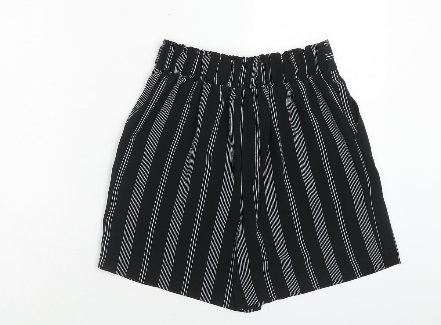 New Look Womens Black Striped Polyester Paperbag Shorts Size 8 Regular Tie