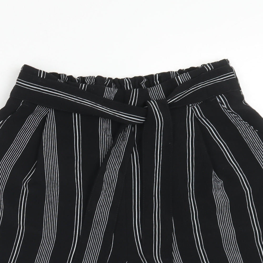 New Look Womens Black Striped Polyester Paperbag Shorts Size 8 Regular Tie