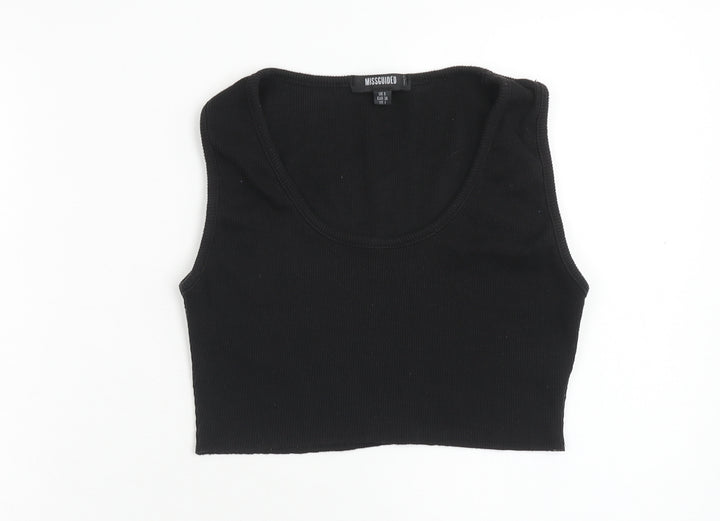 Missguided Womens Black Polyester Cropped Tank Size 8 Round Neck