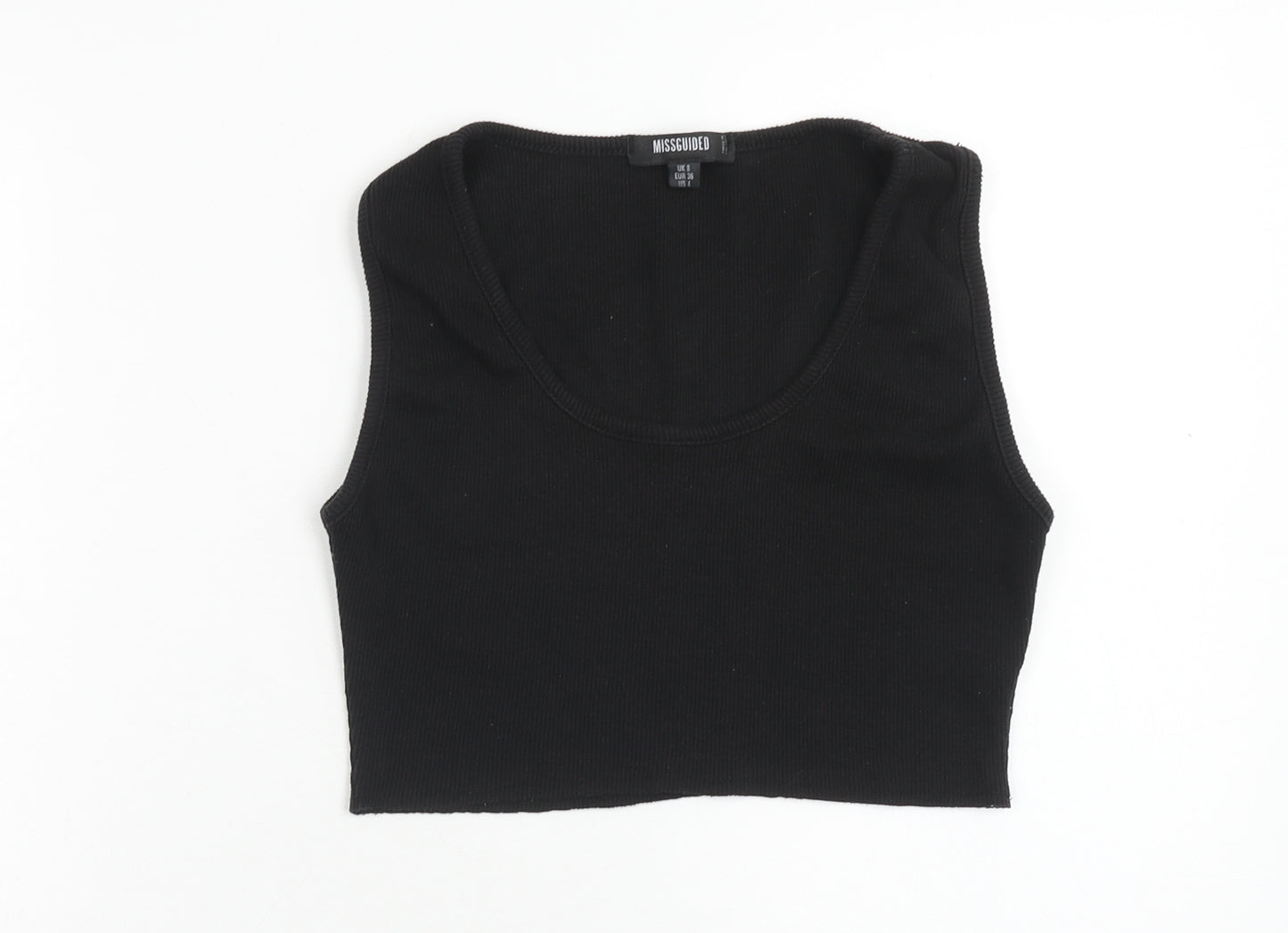 Missguided Womens Black Polyester Cropped Tank Size 8 Round Neck
